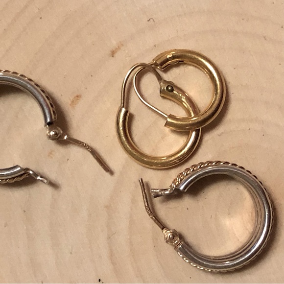 14k Gold/sterling Hoop Earrings with 10k GF tiny Hoops. - Picture 6 of 15